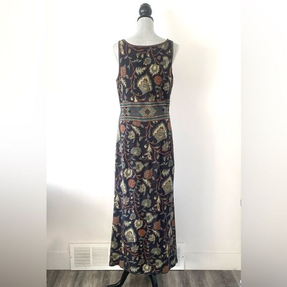 Peruvian Connection Navy Rustic Color Botanical Aztec Patterned Maxi Knit Dress - Picture 7 of 13